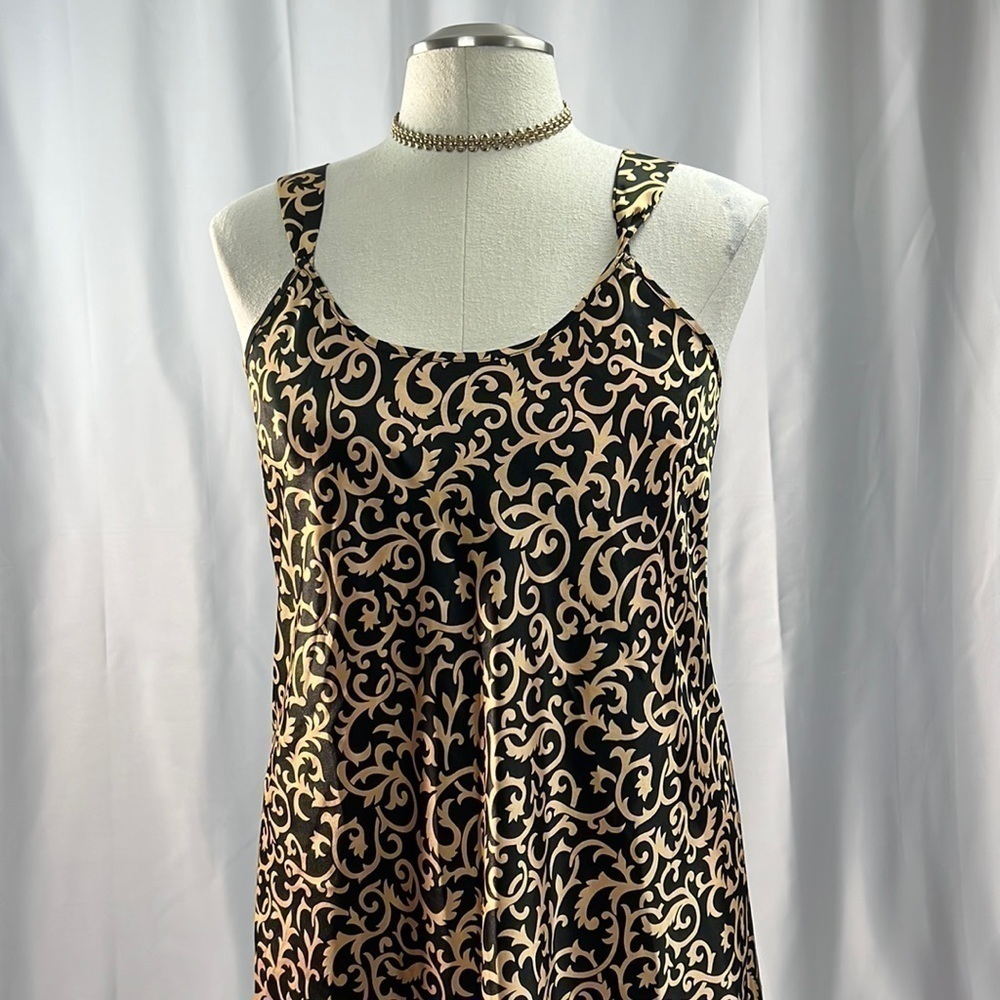 Natorious gold and black satin long slip dress size large adjustable straps